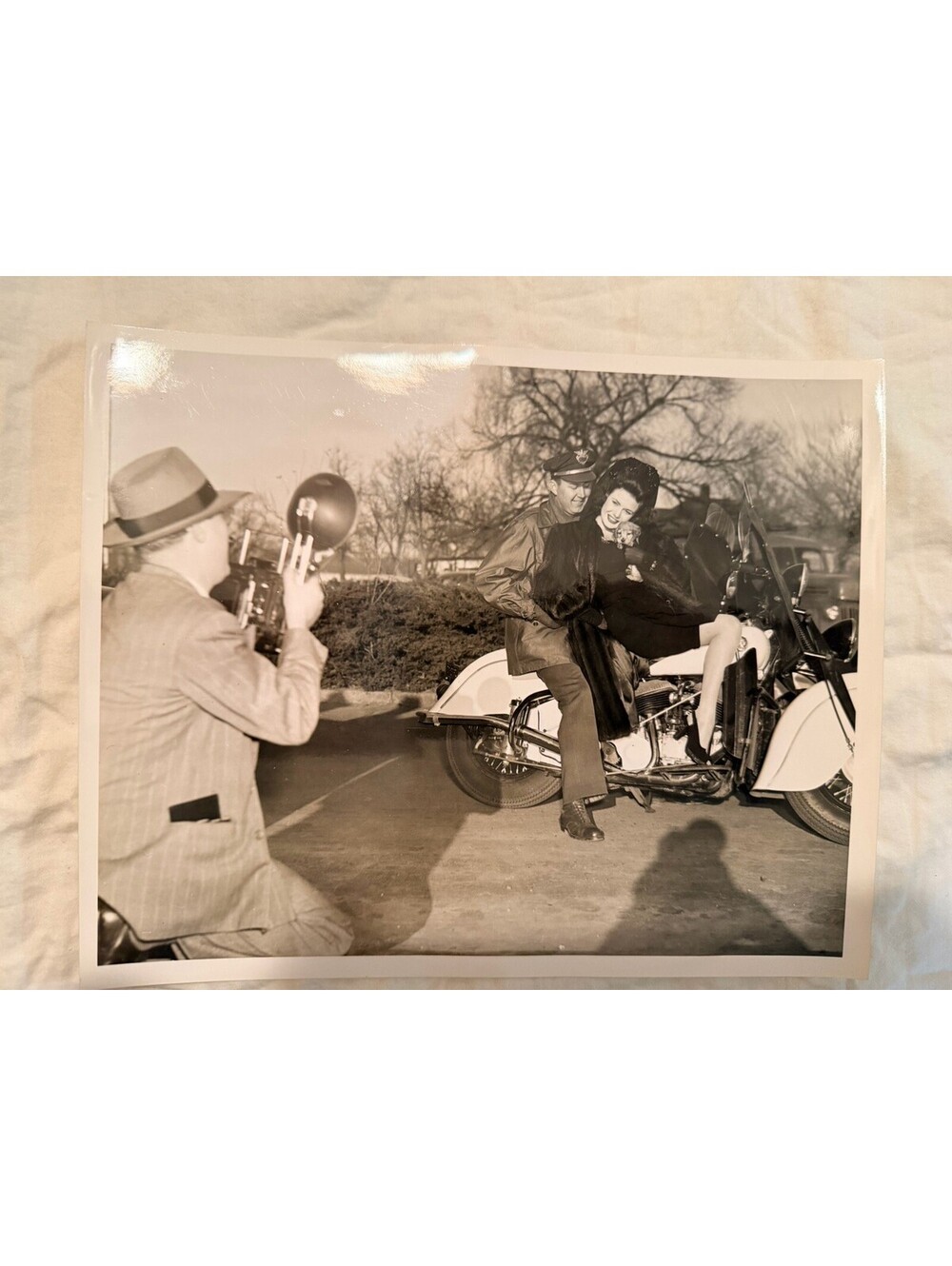 Vtg Johnny Melton Oklahoma City Photo Policeman Motorcyle Fur Coat 1940s 1950s
